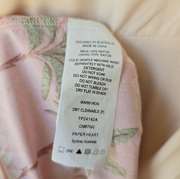 PAPER HEART Australia Maxi Dress with Tropical Print Blush Nude Tie Back Size L - Picture 4 of 5